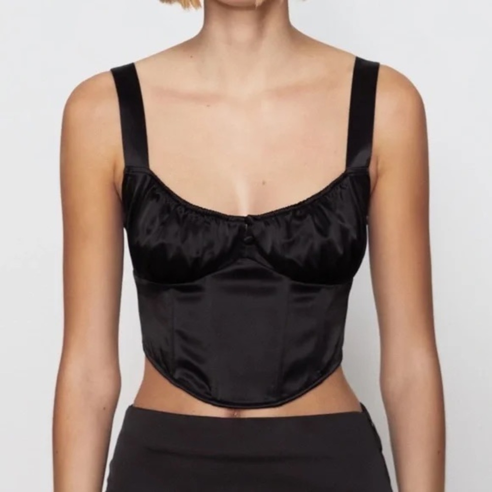 NEW ZARA Corset Crop Top in Satin- black (size S)